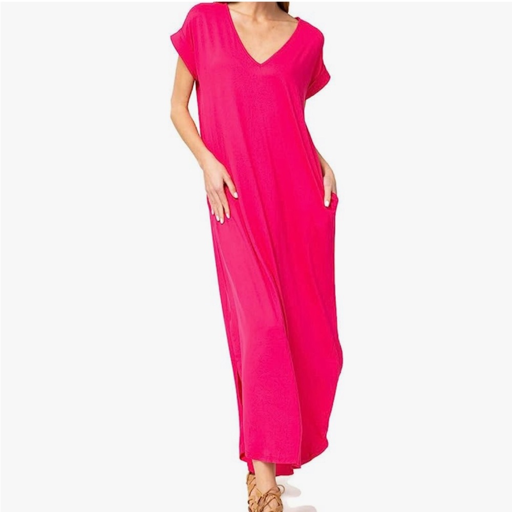 ENTRO hot pink v neck T-shirt dress 3x/4x oversized - Picture 2 of 10
